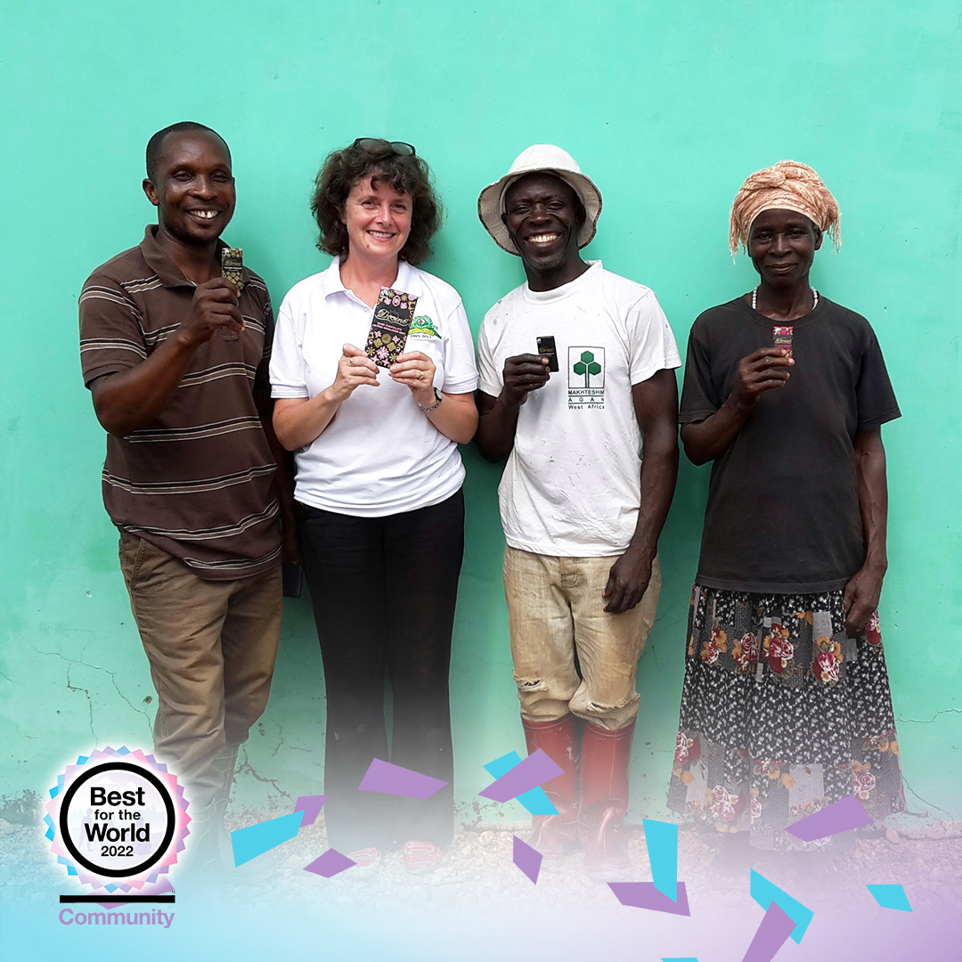 DivineChocUSA's tweet photo. We’re thrilled to be recognized as one of the Best for the World™, contributing to the economic and social well-being of the communities in which we operate.

#Bcorp #BFTW2022 https://t.co/ko73VkqKFk 
@bcorpuscan

📷Christian, Sophi, Yaw &amp; Akua https://t.co/IKgju1pA5V