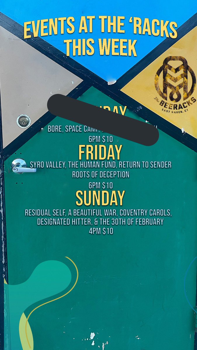🚨Time to interrupt your regular feed postings with this special announcement! 

Friday: $10 @ 6pm
Syro Valley, The Human Fund, Return to Sender, and Roots of Deception

Sunday: $10 @ 4pm
Residual Self, A Beautiful War, Coventry Carols, Designated Hitter, &amp; The 30th of February