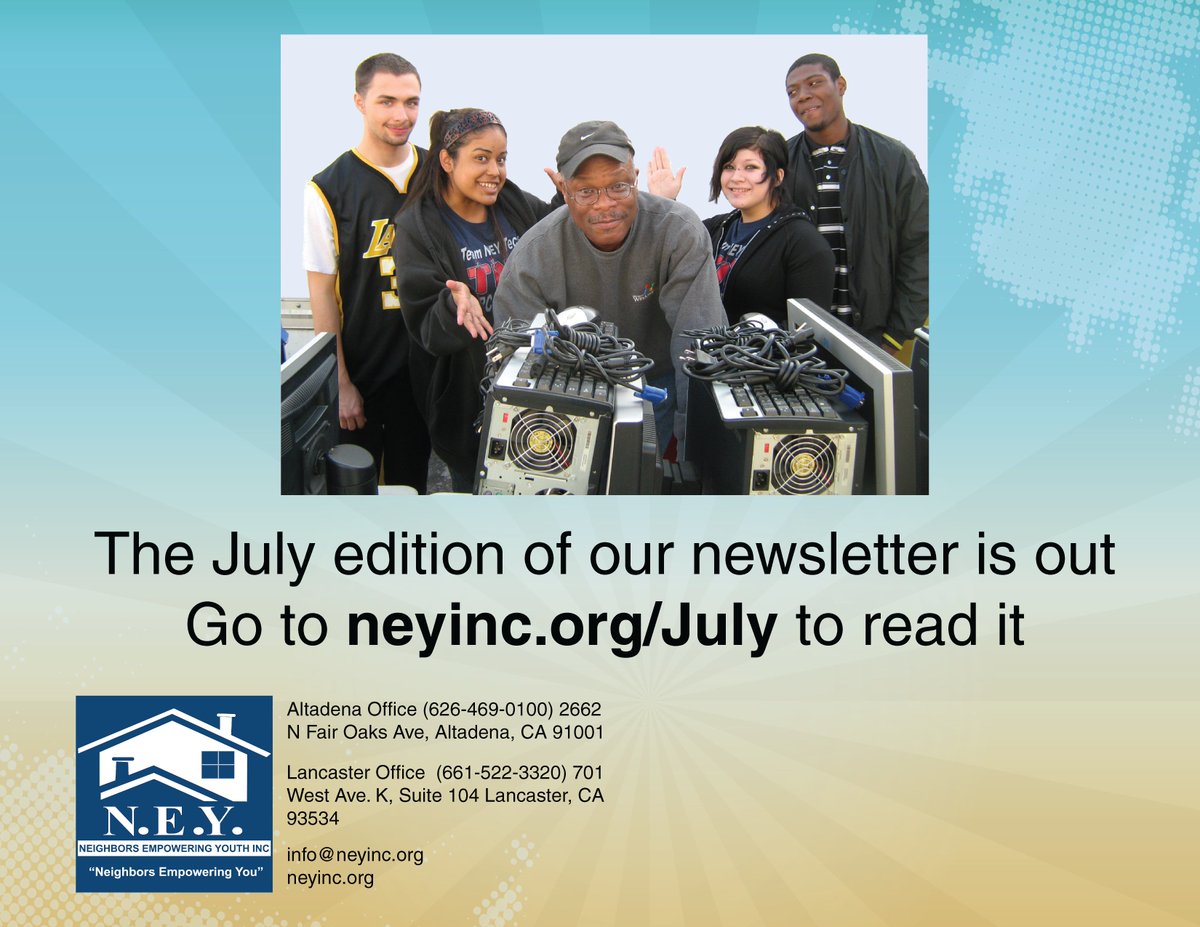ney_inc's tweet photo. Our July newsletter is out.
Go to https://t.co/ozI0DM4tYM to read it #nonprofit #pasadena #altadena Lancaster #tech #technology #newsletter #robotics #nonprofitorganizations #donate https://t.co/0tW7yJnDzJ
