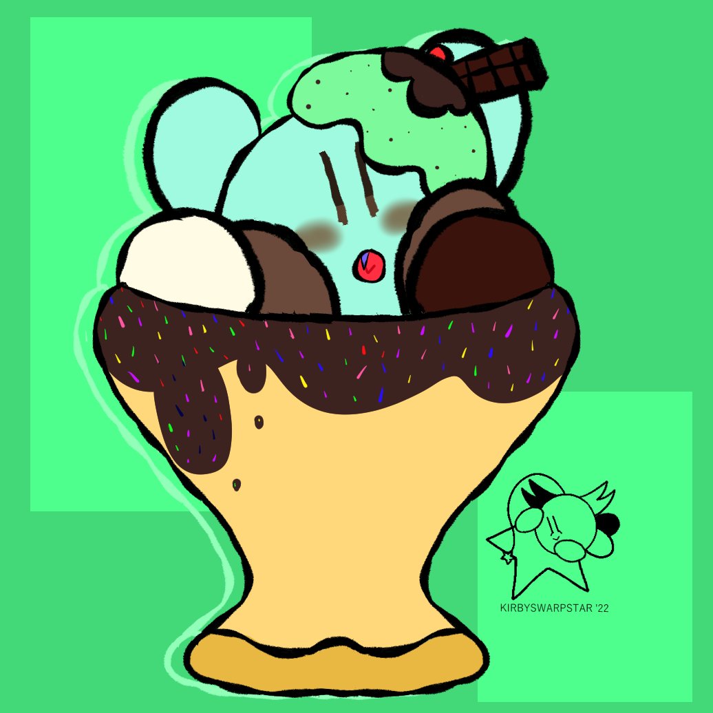 KIRBYSWARPSTAR's tweet image. mint choco kirby sundae for one, please! #kirby #kirbydreambuffet