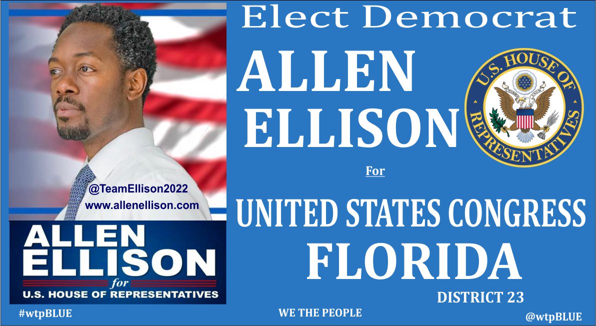 Debatthebeach_'s tweet photo. FL, vote for the best man for the House #FL23 ALLEN ELLISON 🏛

He helped organize the Community Economic Council Inc. He later served as advocate in DC!

He is invested in Women's Rights🎯Seniors🎯LGBTQ Rights🎯And More!

Follow, RT
@AllenLEllison 

#Vote
#wtpBLUE 
#Dems4Rights https://t.co/FAgGtAdnYd