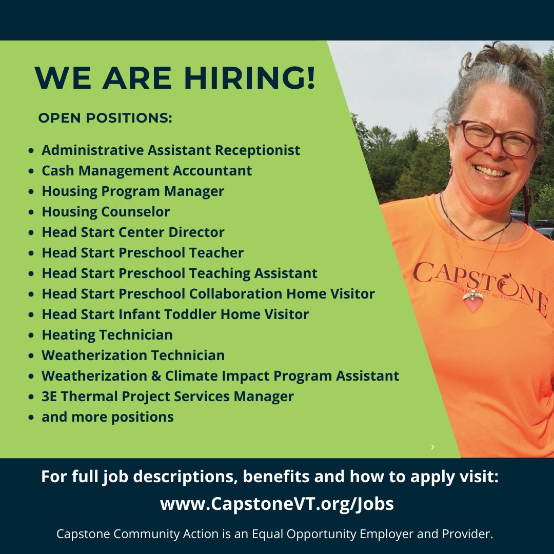 We added new positions! Join our team by applying today at capstonevt.org/jobs