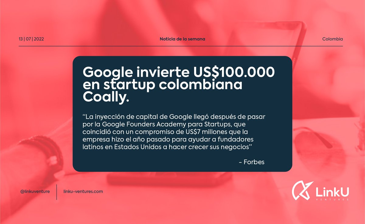 Coally, es una startup colombiana que se presentó en uno de los PitchDay de LinkU Ventures y ahora será apoyada por Google con inyección de capital.

Ponemos los ojos en las mejores Startups para presentarlas a nuestros Linkers. Lee la noticia completa en: n9.cl/vx9qb