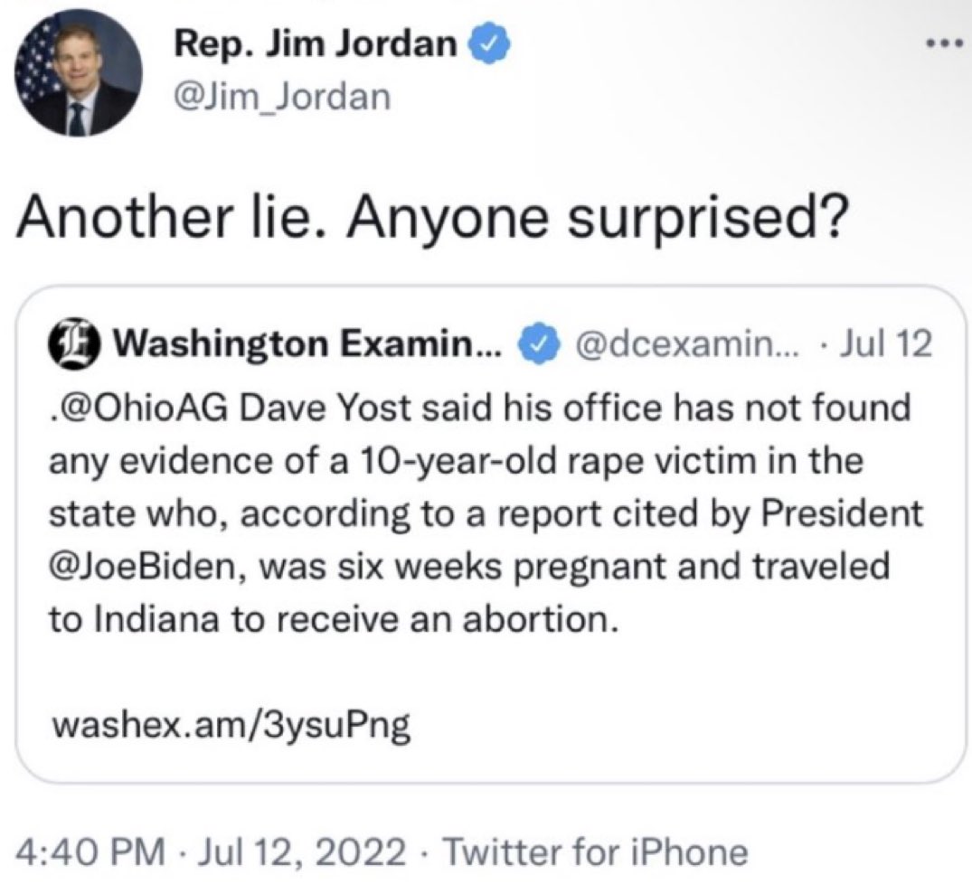 Why did Jim Jordan just delete this tweet? He would never try and cover up a sexual assault, would he? Reminder: call this MAGA crap out. They lie and they lie until you call them out. Then they scatter like rats.