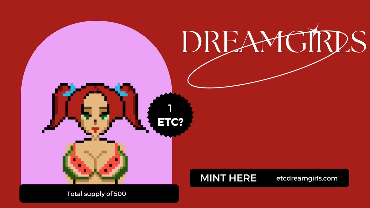We currently have 26/500 minted so far. Let's get these girls minted out, so you can trade and sell them on 
<a href="/etcplanets/">ETCPlanets.ETC</a>

Mint👉etcdreamgirls.com

#ETC #ETCARMY #NFTCommunity #NFTartist #NFTMarketplace #ETCPLANETS #ETCBAYC #ETCMAYC #NFTs #NFTGiveaway #nftcollector
