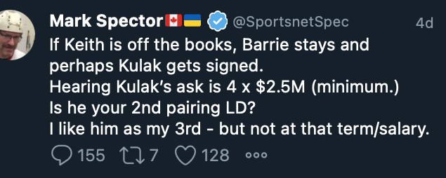 jmousis's tweet photo. Haha, 4 days ago Spec thought Kulak was a 3LD and $2.5 was too much. Today he's a 2LD and $2.75 is good value. One of his famous pro scout contacts must've set him straight ;-) https://t.co/IFK4xXe01x