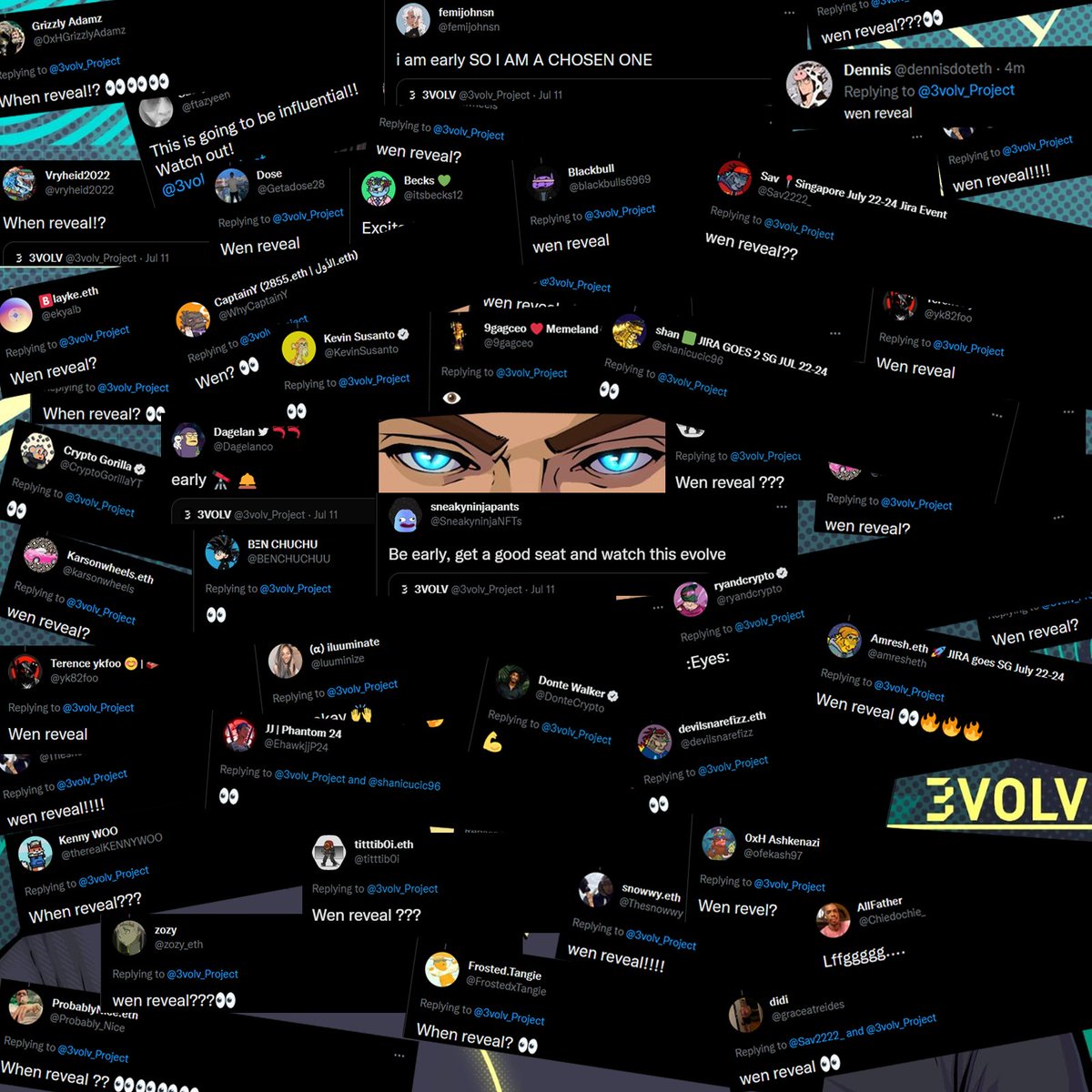 WEN R3VEAL?

Congratulations to those chosen to #3VOLV 

24 hours...

[ TURN ON NOTIFICATIONS OR YOU WILL MISS IT. ]