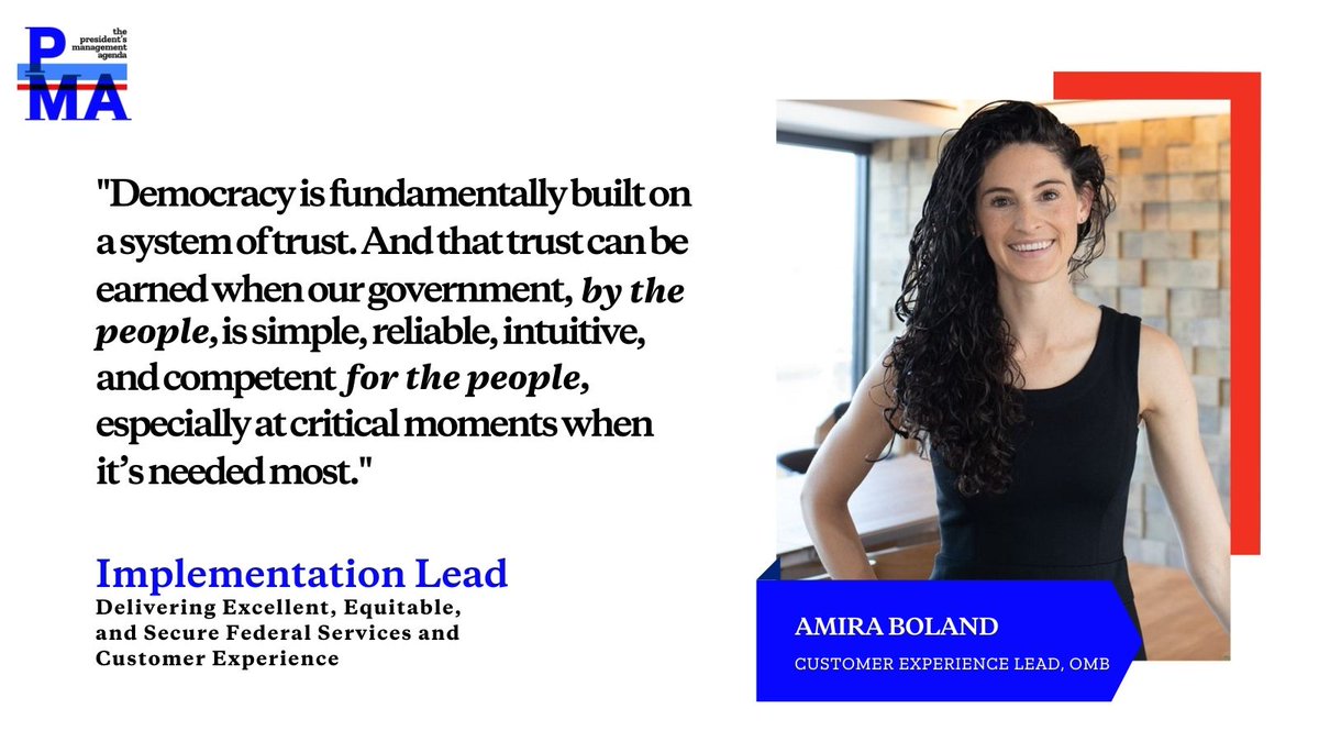 Meet <a href="/AmiraBoland/">Amira Boland</a>, the Implementation Lead for the #BidenHarrisPMA Priority Area 2! By gathering feedback from the American people, she and her team are making strides to deliver the best government #CX possible. Read more: go.usa.gov/xScDc