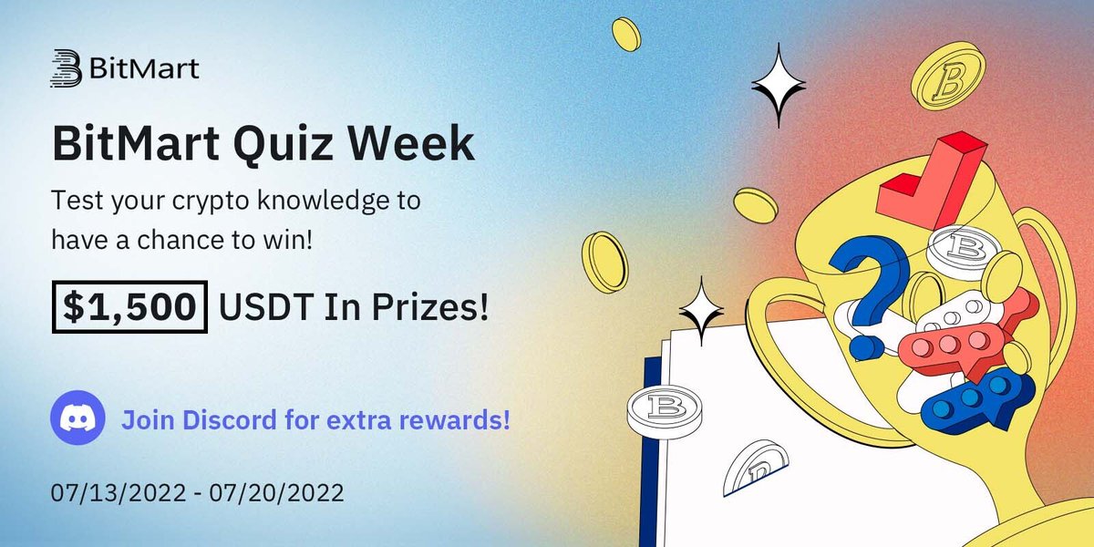 BitMartExchange's tweet photo. 💯 Score full marks for this quiz, and stand a chance to share $1,500 in USDT prizes!
 
1⃣Follow us, RT &amp; tag 3 friends
2⃣Sign up at https://t.co/e1Z81sLY1Y
3⃣Take our quiz https://t.co/DsbNV81rOY

💰Join Discord for extra rewards https://t.co/FYhH9NxHf1
 
#crypto #CryptoGiveaway https://t.co/xGWVPzaxAl