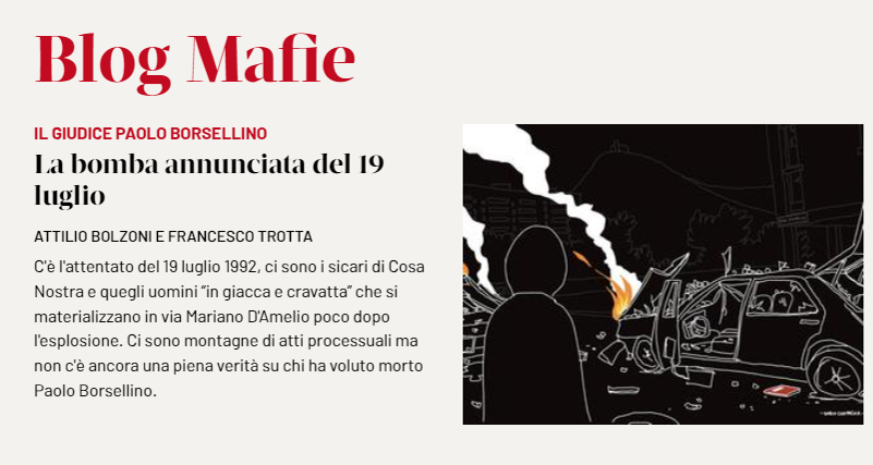 Nel mese del trentesimo anniversario della strage di via D'Amelio, e dopo la sentenza del 12 luglio sul #depistaggio, il #blogMafie di <a href="/atbolz/">Attilio Bolzoni</a> e <a href="/Ass_CosaVostra/">Cosa Vostra</a> racconta tutto su Paolo #Borsellino.

Leggi tutti gli articoli: editorialedomani.it/tag/blog%20maf…