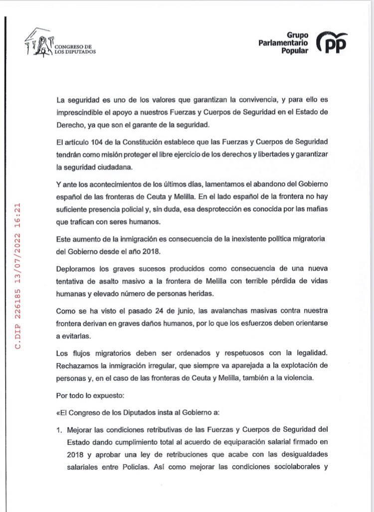 anadebande's tweet photo. La propuesta del @GPPopular del debate del Estado de la Nación que se votará mañana sobre las Fuerzas y Cuerpos de Seguridad y los Funcionarios de Prisiones.
Esperemos que salga adelante!💪 https://t.co/9k8LXil83k