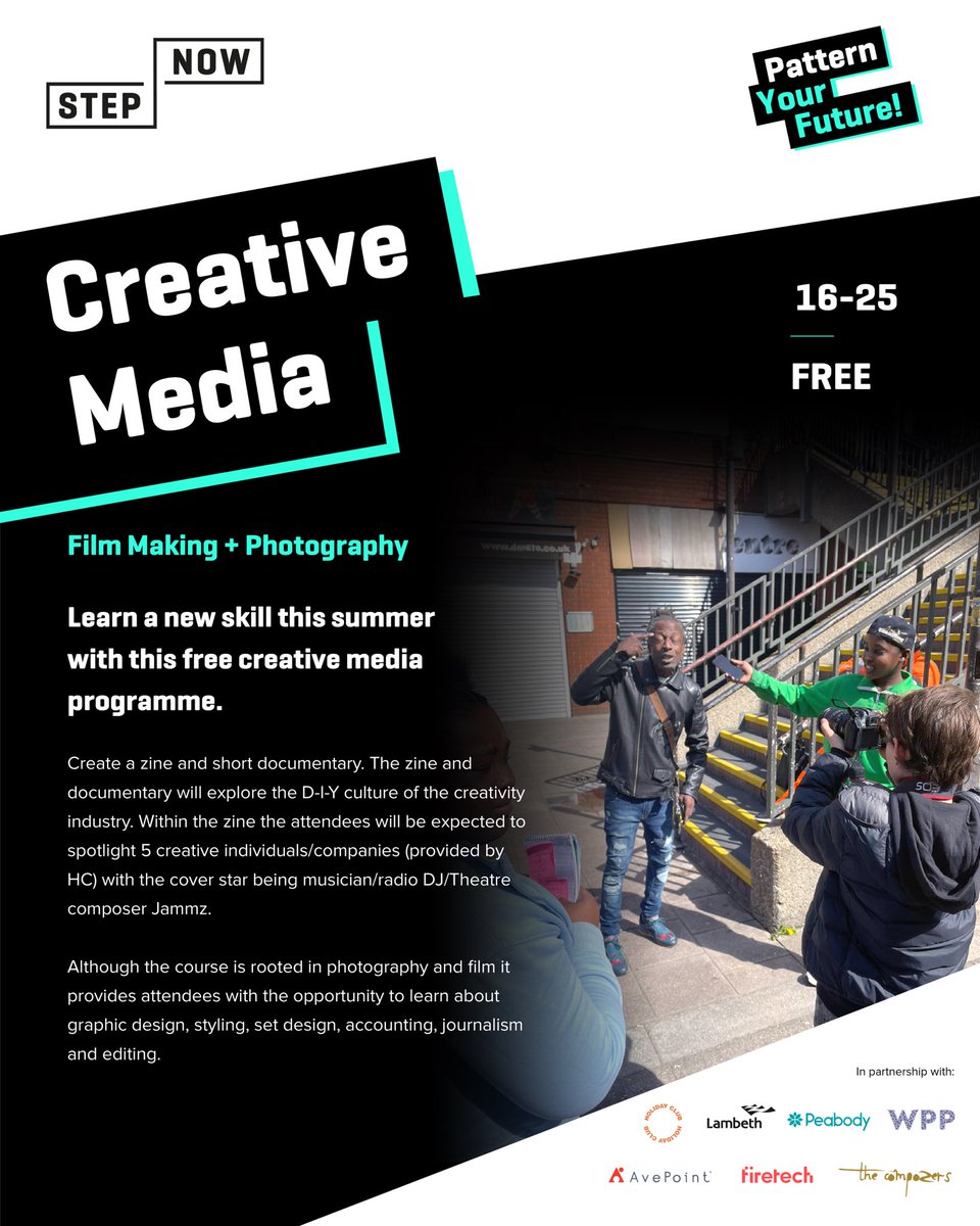 officialstepnow's tweet image. Learn a new skill this summer with our free creative media programme 📹 

Tap to join our 2 week programme on the 8th August. eventbrite.co.uk/e/pattern-your…

 #stepnow #patternyourfuture