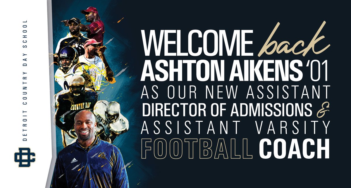 DCDSAthletics's tweet photo. Proud and excited to welcome back Ashton Aikens ('01) as a key member in our admissions department. We are also looking forward to him leading our student-athletes as an assistant coach on our Yellowjackets varsity football staff.  Welcome home, Ashton! #JacketsGivingBack https://t.co/KYSZzb53f1