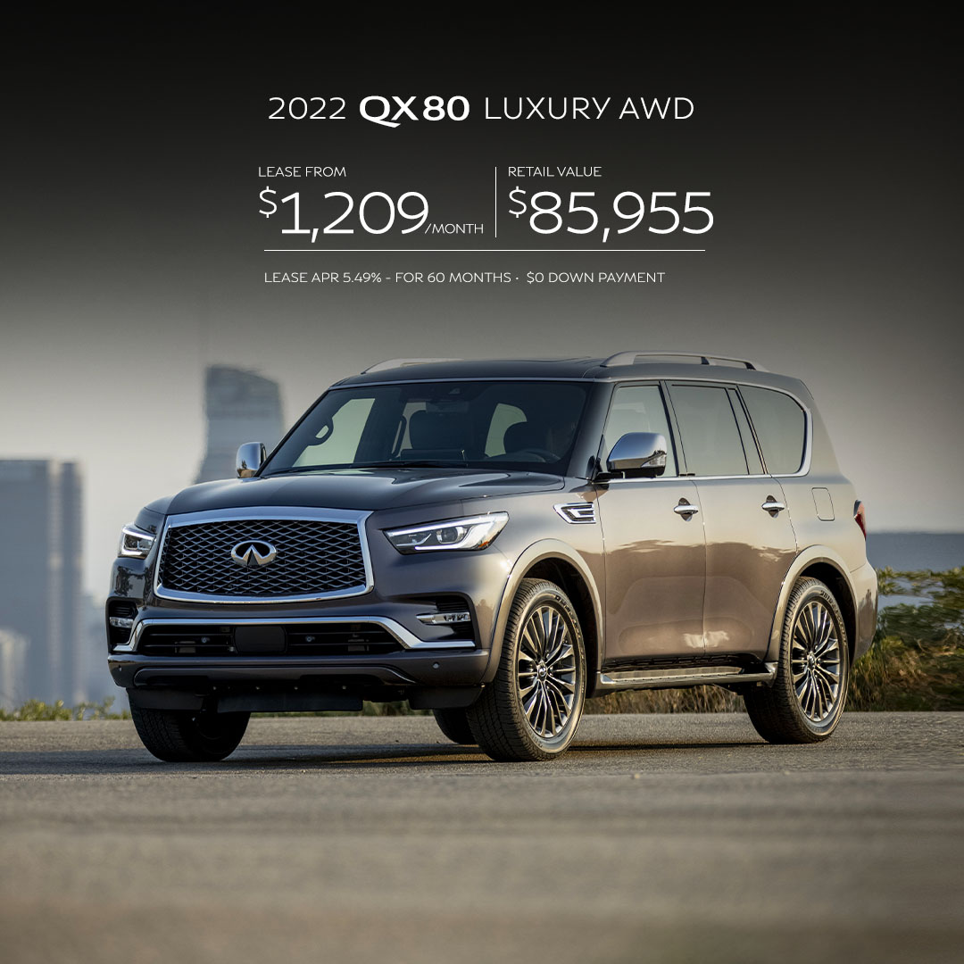 SpinInfiniti's tweet photo. Lease the 2022 QX80 Luxury AWD from $1,209 per month, at 5.49%, with $0 down payment for 60 months! (MSRP: $85,955)*. 
Hurry, this offer ends on August 2, 2022!
👉 https://t.co/l13Ov10kzi
#Spinelli100 #SpinelliInfiniti #2022QX80 https://t.co/mS2aF1LosL