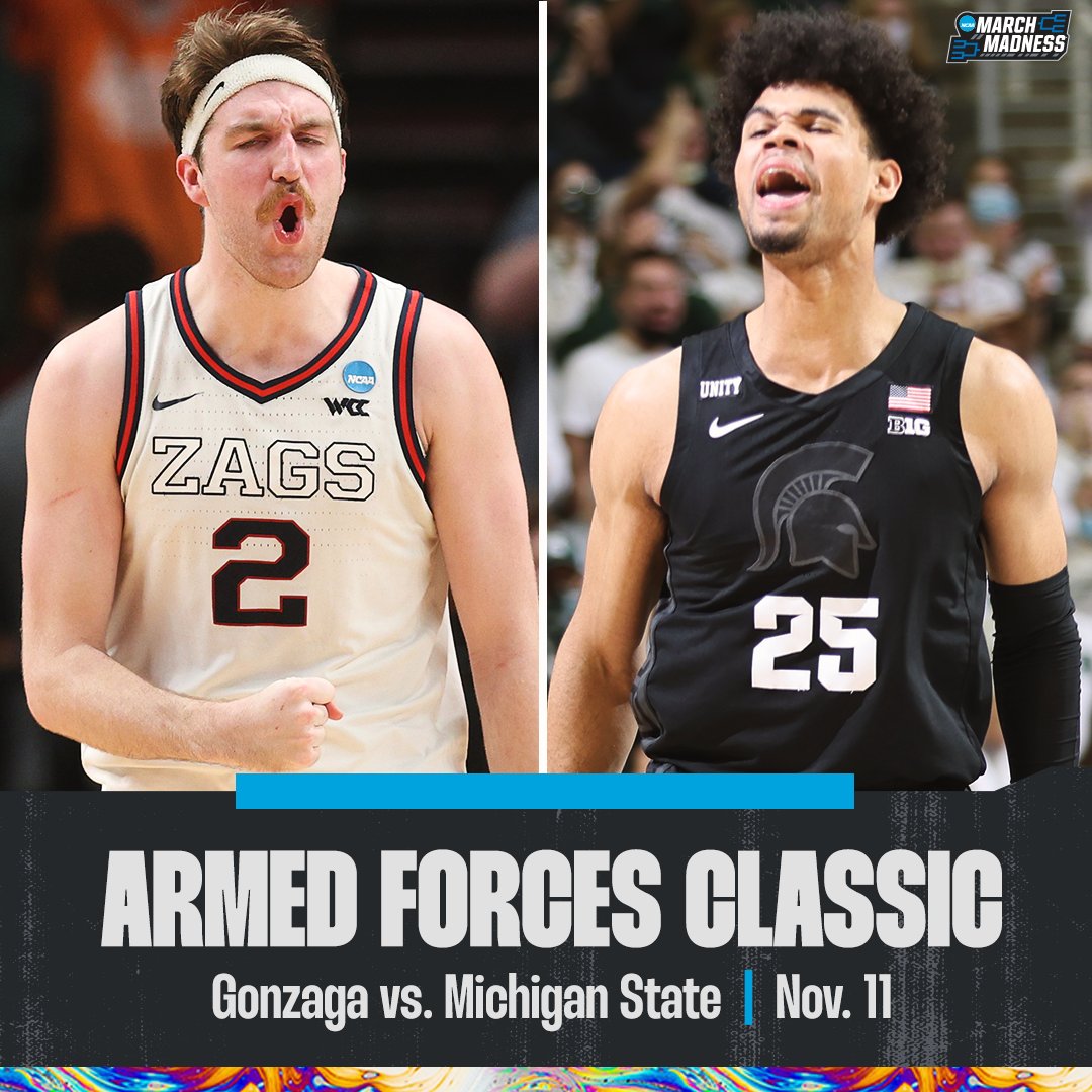 MarchMadnessMBB's tweet photo. Mark your calendar 🗓

Sparty &amp; the Zags will face off on the flight deck of the USS Abraham Lincoln in San Diego  🍿 https://t.co/MQBgfaXxsb