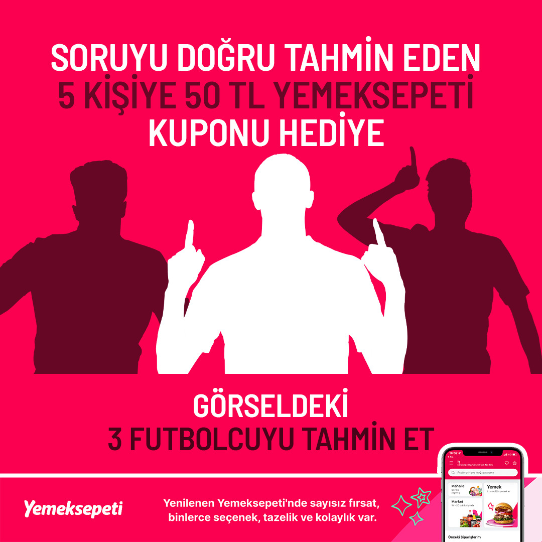 ❓ Görseldeki 3 futbolcu kimdir?

😍 Paylaşımı RT eden, doğru tahminde bulunan ve <a href="/yemeksepeti/">Yemeksepeti</a> ile <a href="/ajansspor/">Ajansspor</a>'u takip eden 5 kişiye 50 TL Yemeksepeti kuponu hediye 👇