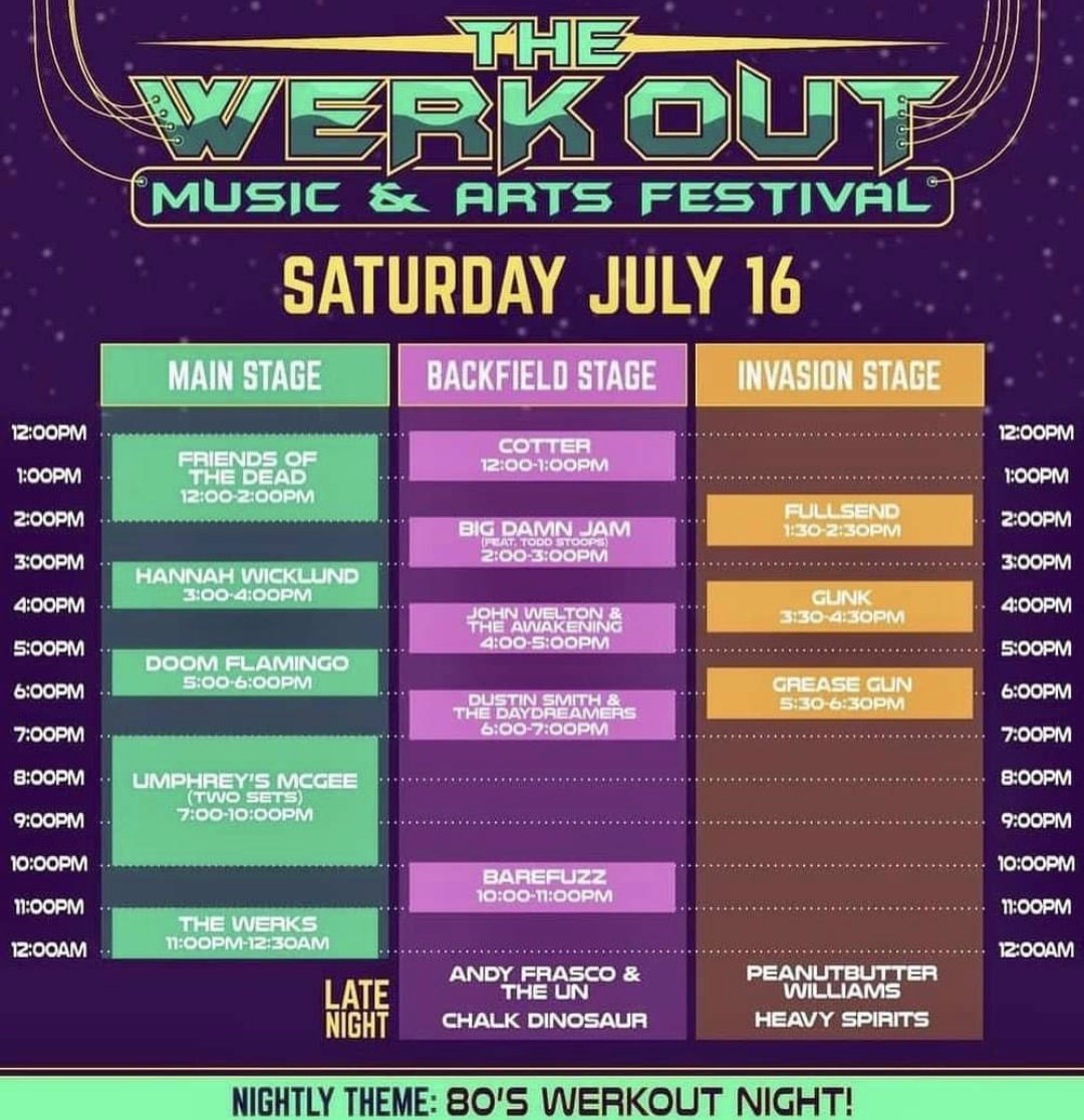 fullsendband's tweet photo. 🪅Saturday schedule for @thewerkoutfest ! Catch us at 1:30pm on the Invasion Stage! 🪅
#fullsend #fullsendband #werkout #legendvalley #festival #musicfestival #ohio #ohiomusic #ohiobands #festseason #jambands #funk #jazz #rock #jams #psychedelic #party #monkeymen #deedle #nico https://t.co/Su7tnmUZKB