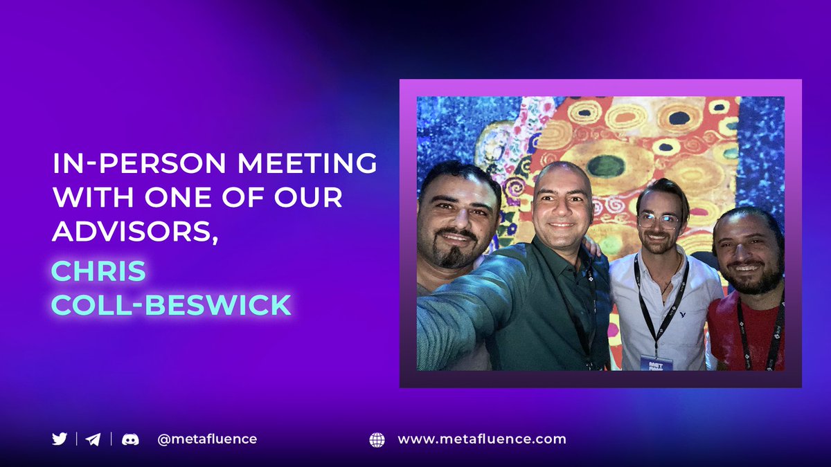 🚀🚀 This gathering's echoes will last for a while!

👋 Our founders &amp; board members and Metafluence's one of the leading advisors, Chris Coll-Beswick, met up in person during <a href="/met_ams/">MET AMS</a> festival and discussed the prospective strategical moves for collaboration.

#MetafluenceCity