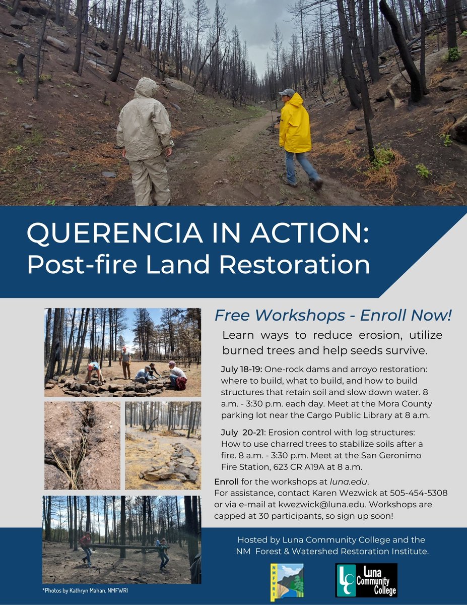 NMFWRI's tweet photo. The first of a series of land restoration workshops offered by #NMFWRI and #LunaCC begin next week. #HermitsPeakFire #CalfCanyonFire https://t.co/fcbiKkN7YR