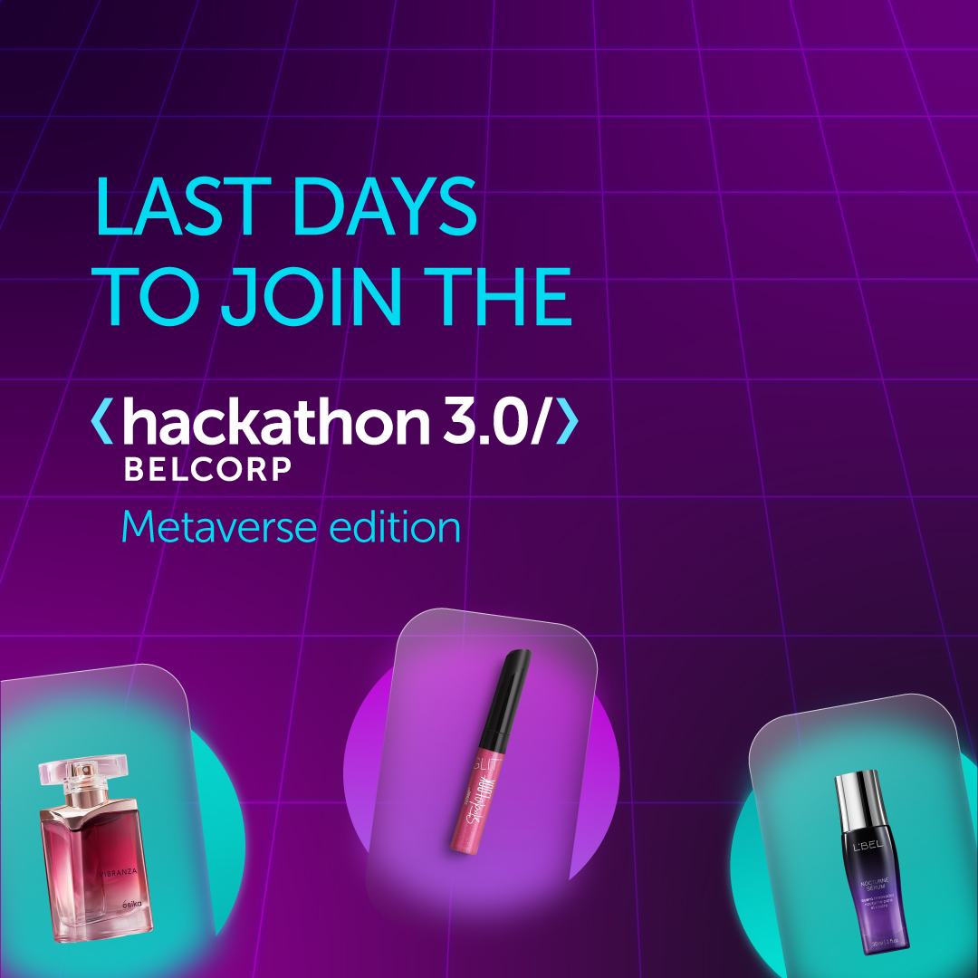 BelcorpCorp's tweet photo. Last days to be part of the Belcorp Hackathon 3.0 Metaverse edition! 

There will be 3 winning teams!

Learn more and register from until July 15 at https://t.co/NT1IBjZWgH 💻 

#BelcorpTech #HackathonBelcorp https://t.co/qoecwWge6i