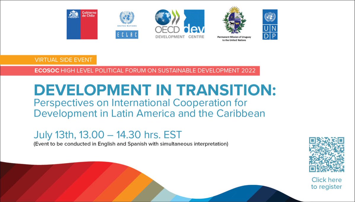 eclac_un's tweet photo. 🔴TODAY – 1:00 PM #NewYork/#Chile (GMT -4) #ECLAC participates at @UN’s High Level Political Forum #HLPF2022 side event on #DevInTransition: Perspectives on international cooperation for development in #LatinAmerica and the #Caribbean. Follow us for more information. https://t.co/1IyGIsqqpU