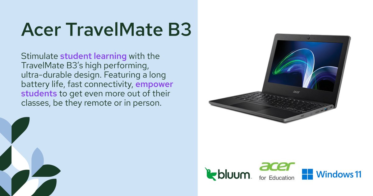 dan_racicot's tweet photo. Stimulate student learning with the @Acer TravelMate B3’s high-performing, ultra-durable design with
✅Compact 11.6” display to fit any #backpack and school desk
✅Long battery life &amp; fast connectivity

https://t.co/mpWGCHQTIl

https://t.co/T3uspkAVjA
#AcerforEducation #Win11SE https://t.co/q713J4avRy