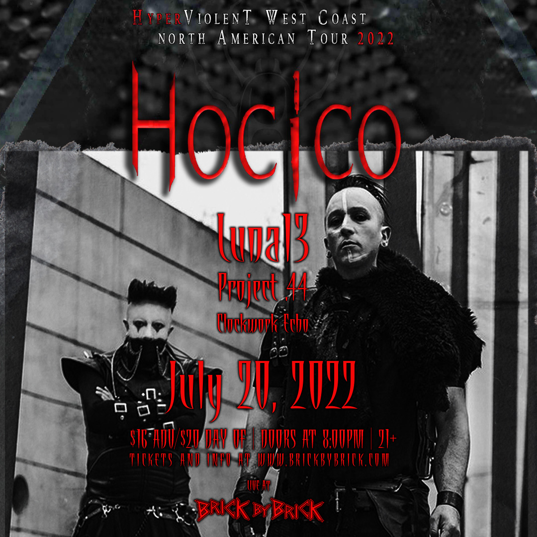 BrickbyBrickSD's tweet photo. Next Wednesday (07/20/22) at Brick - @ocicoh with @Luna13official @project44music and #ClockworkEcho! Get tix at https://t.co/vMapnXmMg6 #LiveAtBxB #Hocico @outofline @CleopatraRecord https://t.co/i0sWJWmorf