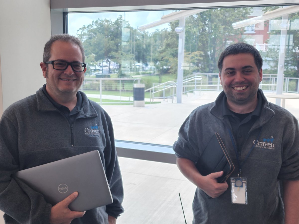 rgfriebel's tweet photo. Stephen and Jared provided tech support at the @CravenCoSchools Summer Leadership. I'm always proud and thankful for their support, friendliness, and dependability. These two were #MakingIThappen. #craventech https://t.co/LmlF4fet5l