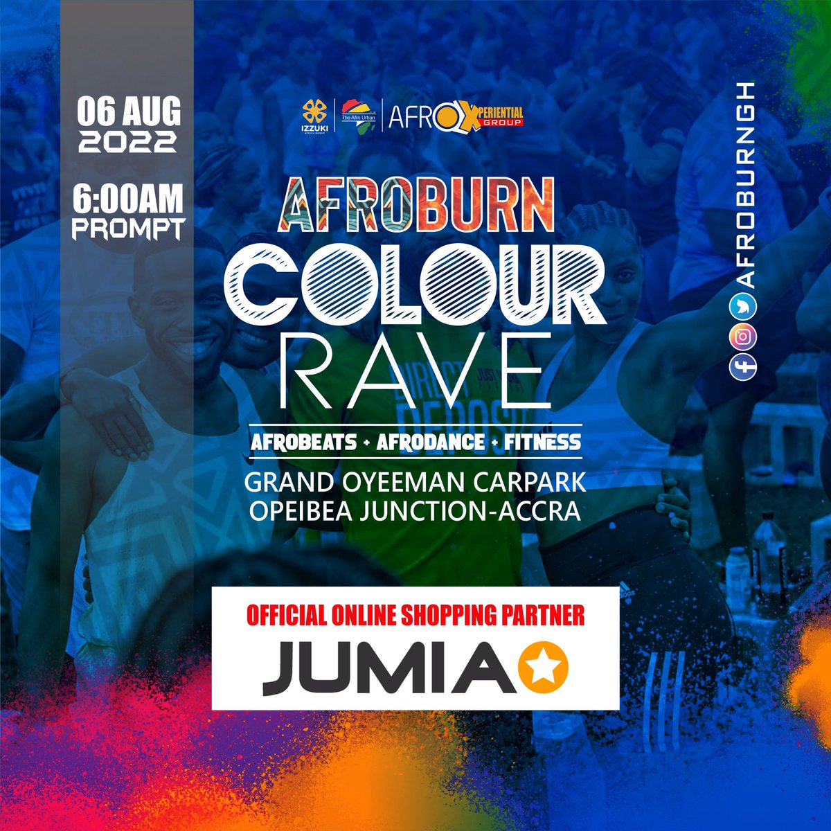 afroburnfc's tweet photo. Jumia Ghana is On!
Hit the link in our bio to register for free!
See you there!
#afroburn #colourrave #fitness #fit #jumia #jumiaghana #afrobeats #onlinestore #sponsor #accraghana #accra #accraevents #workoutparty #fitnessparty https://t.co/rWMgDxCjyA