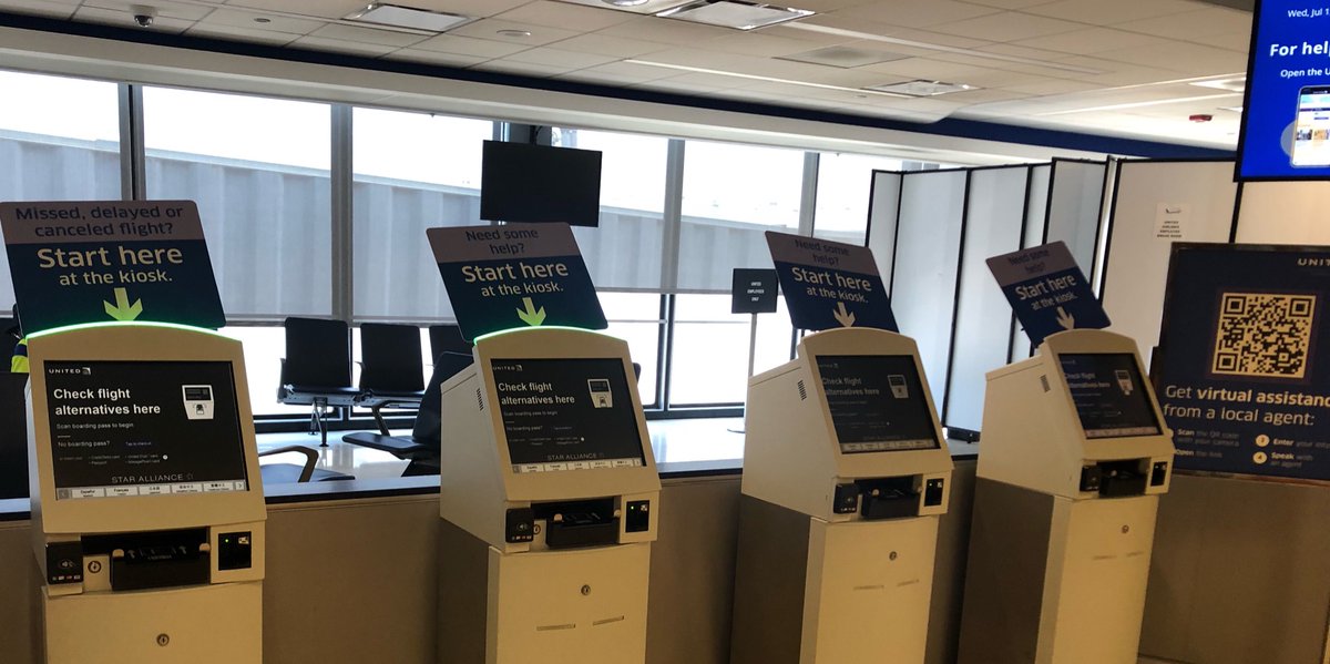 This seems to be a good idea <a href="/AirCanada/">Air Canada</a> - no line up- no angry passengers- self-serve re book your flight after constant delays - can’t believe that it is easier to fly <a href="/fly2ohare/">O'Hare Intl. Airport</a> <a href="/united/">United Airlines</a> is so much easier than <a href="/yulaeroport/">YUL Aéroport international Montréal-Trudeau</a>
