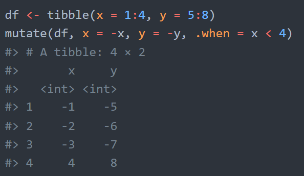 sharoz's tweet photo. I see .when coming in a future version of dplyr. This'll save so many clunky ifelse() statements! #rstats https://t.co/oKBnMFwkJH