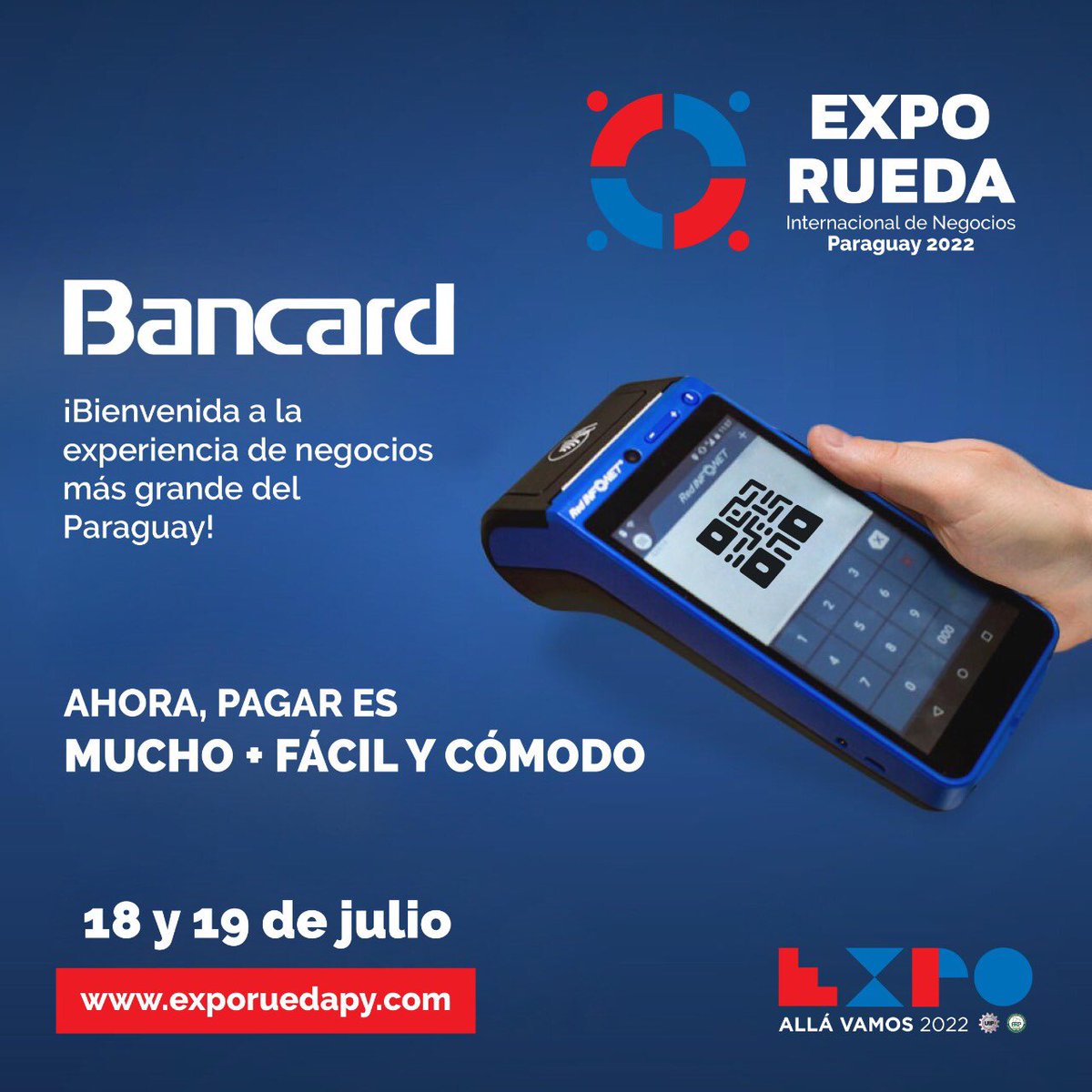 Exporuedapy's tweet photo. 👏🏻 Bancard, es partner oficial de la Expo Rueda Internacional de Negocios Paraguay 2022
👌🏻 Una empresa que apuesta a la promoción de la vinculación comercial
📍18 y 19 de julio en la Expo de Mariano Roque Alonso
#TeConectamosalMundo #Expo2022 #AllaVamos https://t.co/wrrohzWYeW