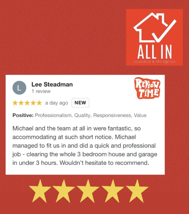 AllIn3457's tweet photo. Thank you Lee for your wonderful review for team ALL IN #northwest #professional #removals #review #storage https://t.co/O4QDqxeejV