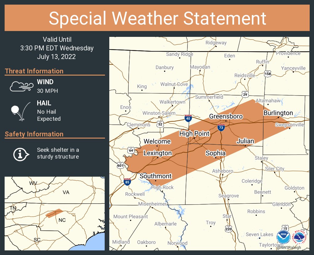 NWS Raleigh on Twitter "A special weather statement has been issued