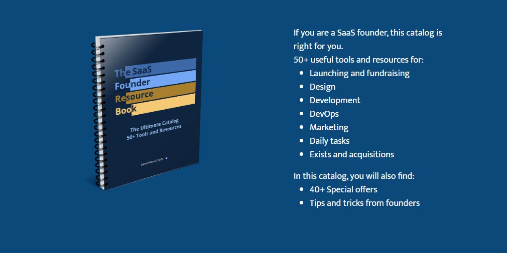 Hurrah!
We finally published our mega catalog of tools and resources for the SaaS founders!
Almost 60 companies!
50+ discounts and perks!
50+ tips, tricks, and founders' stories!
Free download!
No email is required!
(We heard the more ‼️ the better 😆)
demowave.io/saas-catalog