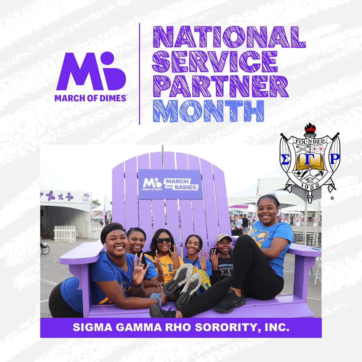 MarchofDimes's tweet photo. #NationalServicePartner, @SGRho is celebrating their centennial in 2022. Since the 1970s, the sorority has partnered with March of Dimes and made significant contributions in the fight for the health of all moms and babies. https://t.co/ZfKD6zPoY3