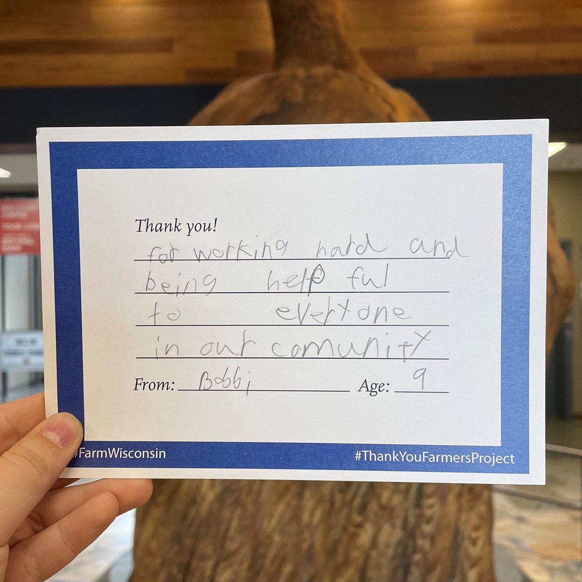 FarmWisconsin's tweet photo. "For working hard and being helpful to everyone in our community."

Bobbi, 9

#farmwisconsin #thankyoufarmersproject https://t.co/GfzcmiiKar