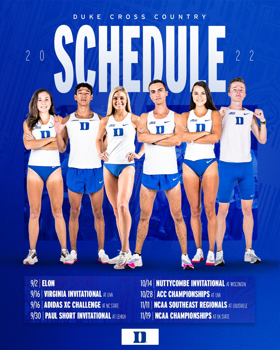 DukeTFXC's tweet photo. 51 days til we're back in action 😈 Our 2022 Cross Country schedule is official!

🔗: https://t.co/BN6oUBWLjP

#GoDuke https://t.co/HeB9kePWkk