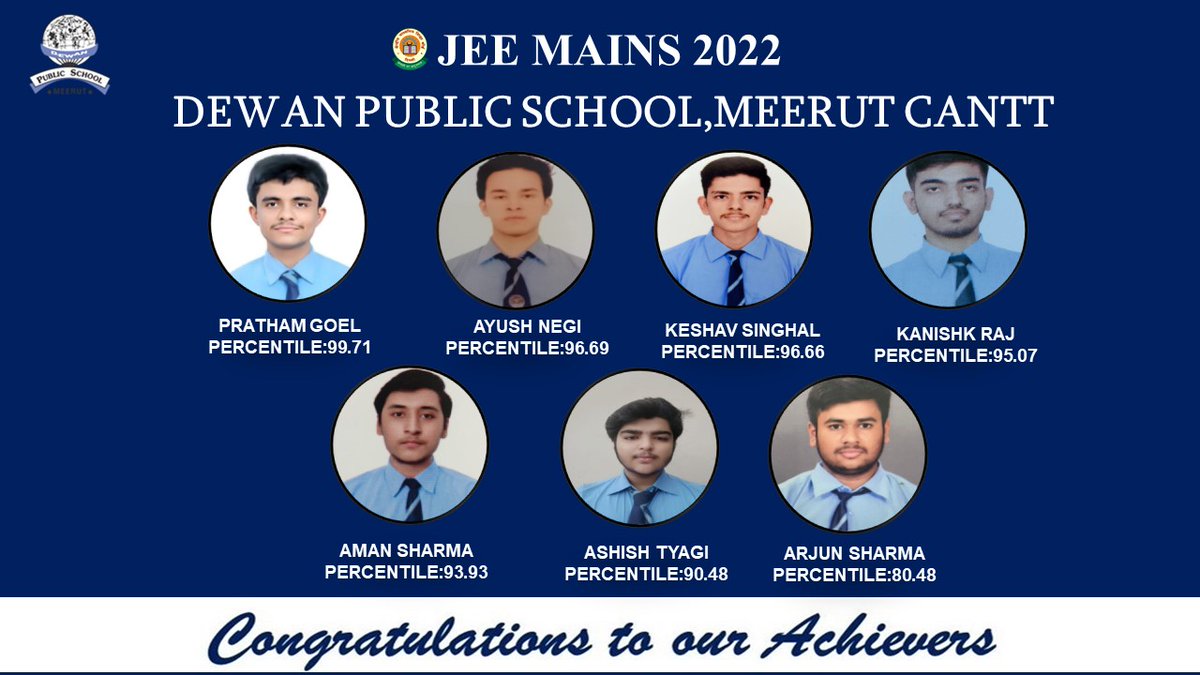 7 Stars of Dewan excelling in JEE MAINS 2022 and doing us all proud.
Many Blessings, Congratulations and Best Wishes for a resplendent future❣️❣️