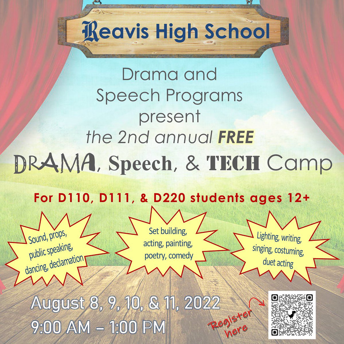 Coming soon! Reavis High School Speech and Drama Summer Camp begins August 8th! Check out the information here and follow the link below to fill out the interest form. We hope to see you there!

docs.google.com/forms/d/e/1FAI…