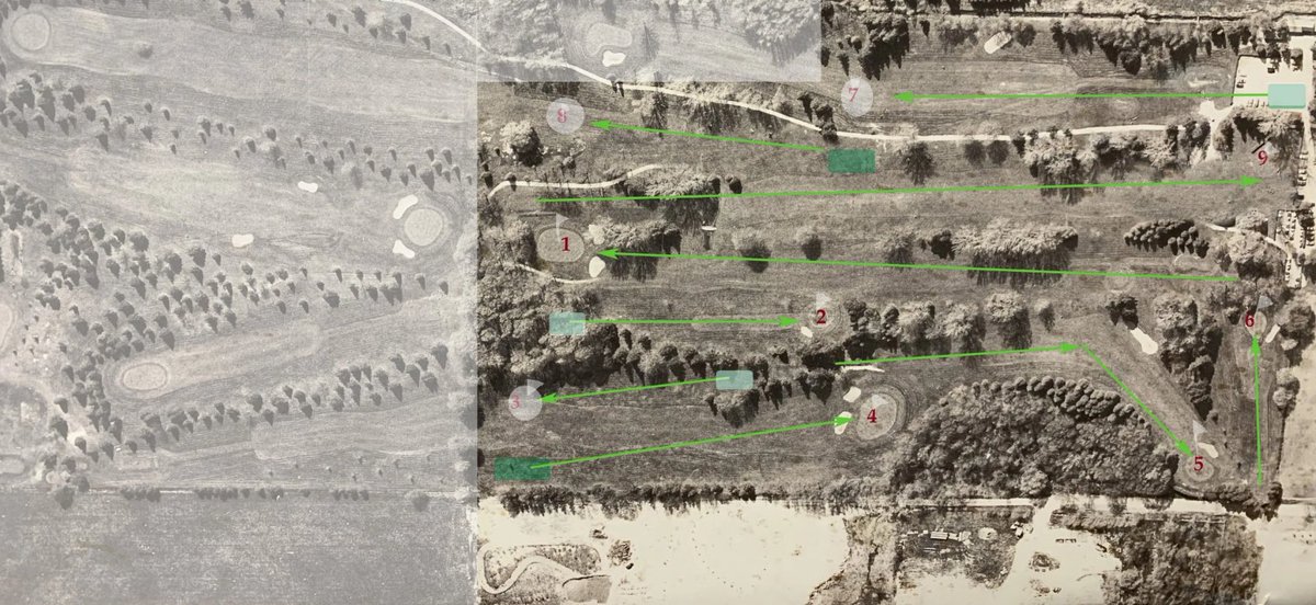 lgc1920's tweet image. Here is the original 9-hole layout superimposed over the Vintage 9.