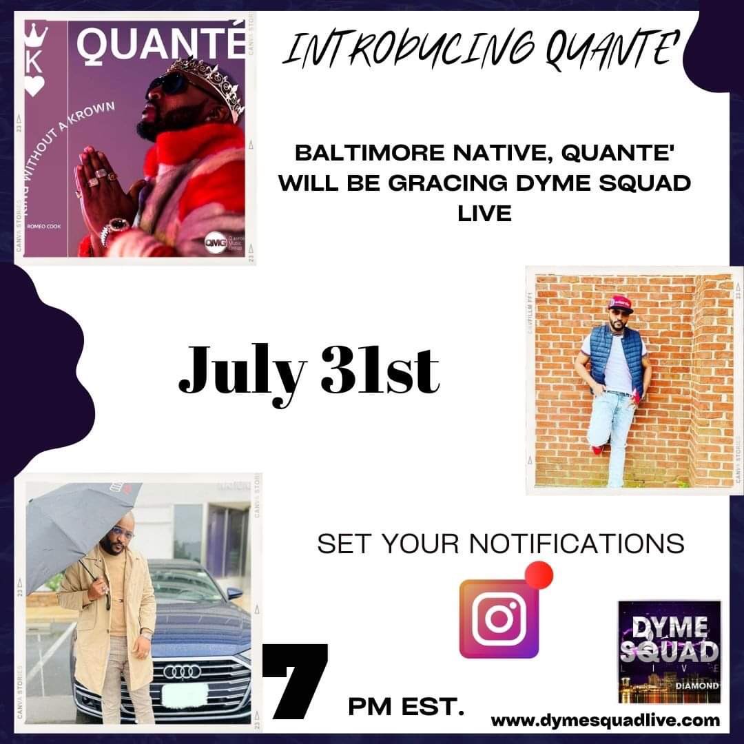 dymesquadmedia's tweet photo. @quantemrrandb Mr. #RnB Quante’ will be joining us live July 31st for Dyme Squad Live hosted by @diamondacertified 
To be featured visit the link in our bio

#quante #rnbsinger #rnbsingers #dymesquad #dymesquadentertainment #dymesquadmagazine #dymesquadlive #rnbmusic #rnblovers https://t.co/8b5ImT3Bof
