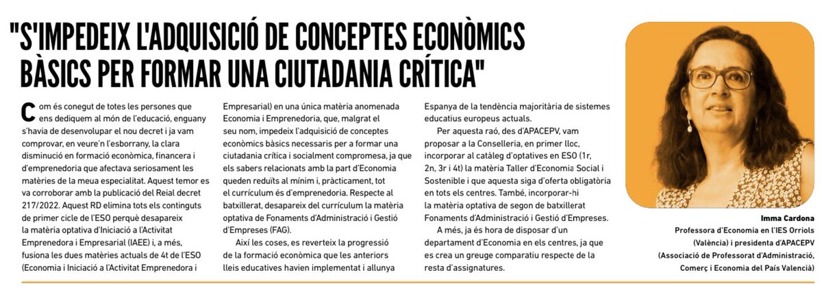 La revista Allioli del sindicat <a href="/stepv/">stephane vie</a> arreplega un breu resum de les reivindicacions de les diferents especialitats docents, entre elles la nostra #economiaensecundaria <a href="/GVAeducacio/">GVA Educació</a>