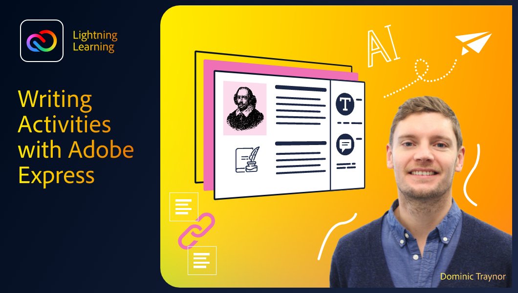 ⚡️ Check out this new lightning Learning course! ⚡️

Watch as my colleague <a href="/dom_traynor/">Dom Traynor</a> walks you through how to use <a href="/AdobeExpress/">Adobe Express</a> for fun activities to get your students writing with clarity &amp; ease

Join for FREE ➡️ edex.adobe.com/professional-l…

#AdobeEduCreative  <a href="/AdobeForEdu/">Adobe For Education</a>