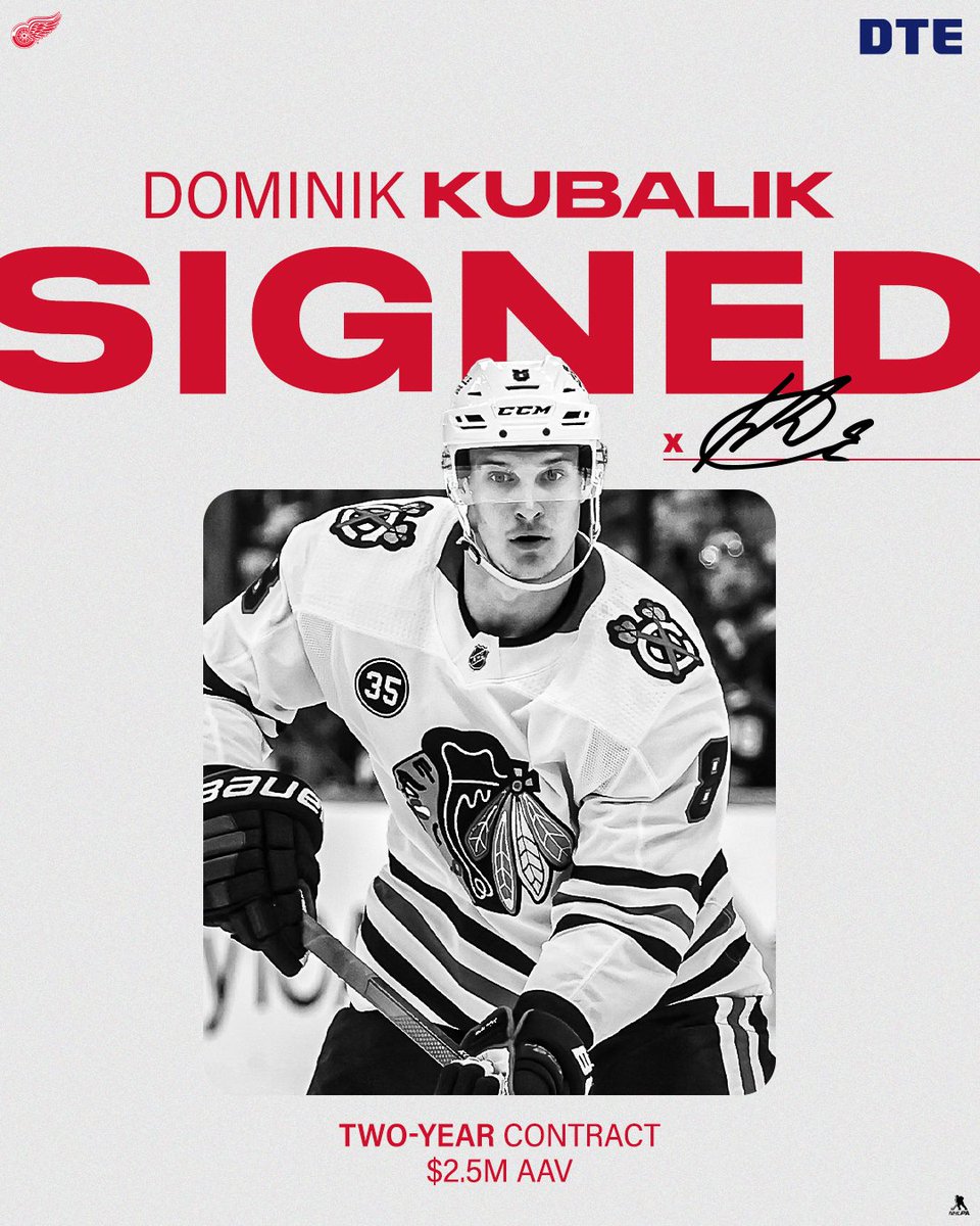 DetroitRedWings's tweet photo. UPDATE: The #RedWings today signed left wing Dominik Kubalik to a 2-year contract. https://t.co/hvFUpe7nAt