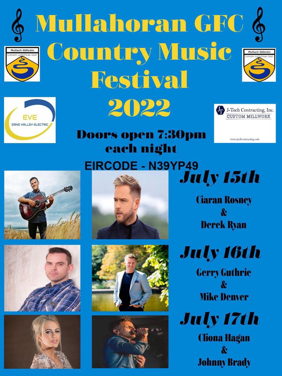 MullahoranGAA's tweet photo. The count down is on 🤩
Less than 48 hours till the return of Country Music Festival. 
Don’t miss out on what is to be a great weekend. 🕺🎶💃🎸🪕🪗🥁💃🕺
Get your tickets early to avoid disappointment.  
👇🏻👇🏻👇🏻👇🏻👇🏻
https://t.co/v4x1L38vaK
Can’t wait to see ye all Friday night 🤩 https://t.co/dqL60Ed0BC