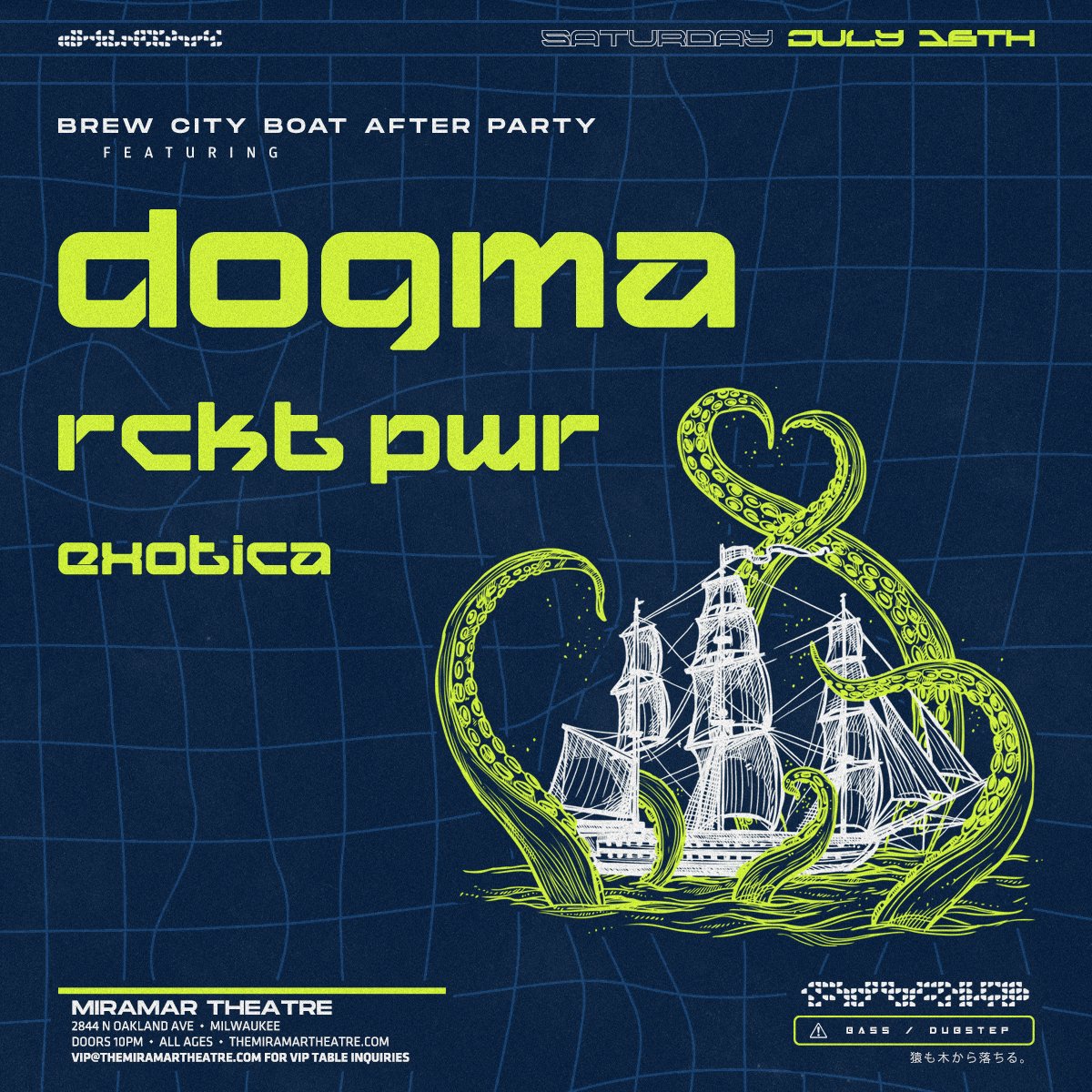 🚨 ANNOUNCED 🚨

Brew City Boat After Party!
➔ Saturday July 16
➔ <a href="/DOGMAmusique/">DOGMA</a> + <a href="/RCKTPWR/">RCKT PWR 🚀</a>
➔ Support By: eXotica

🎟️ ‣ themiramartheatre.com

(Entry to this After Party is included with the purchase of a DOGMA + RCKT PWR Boat Party ticket.)