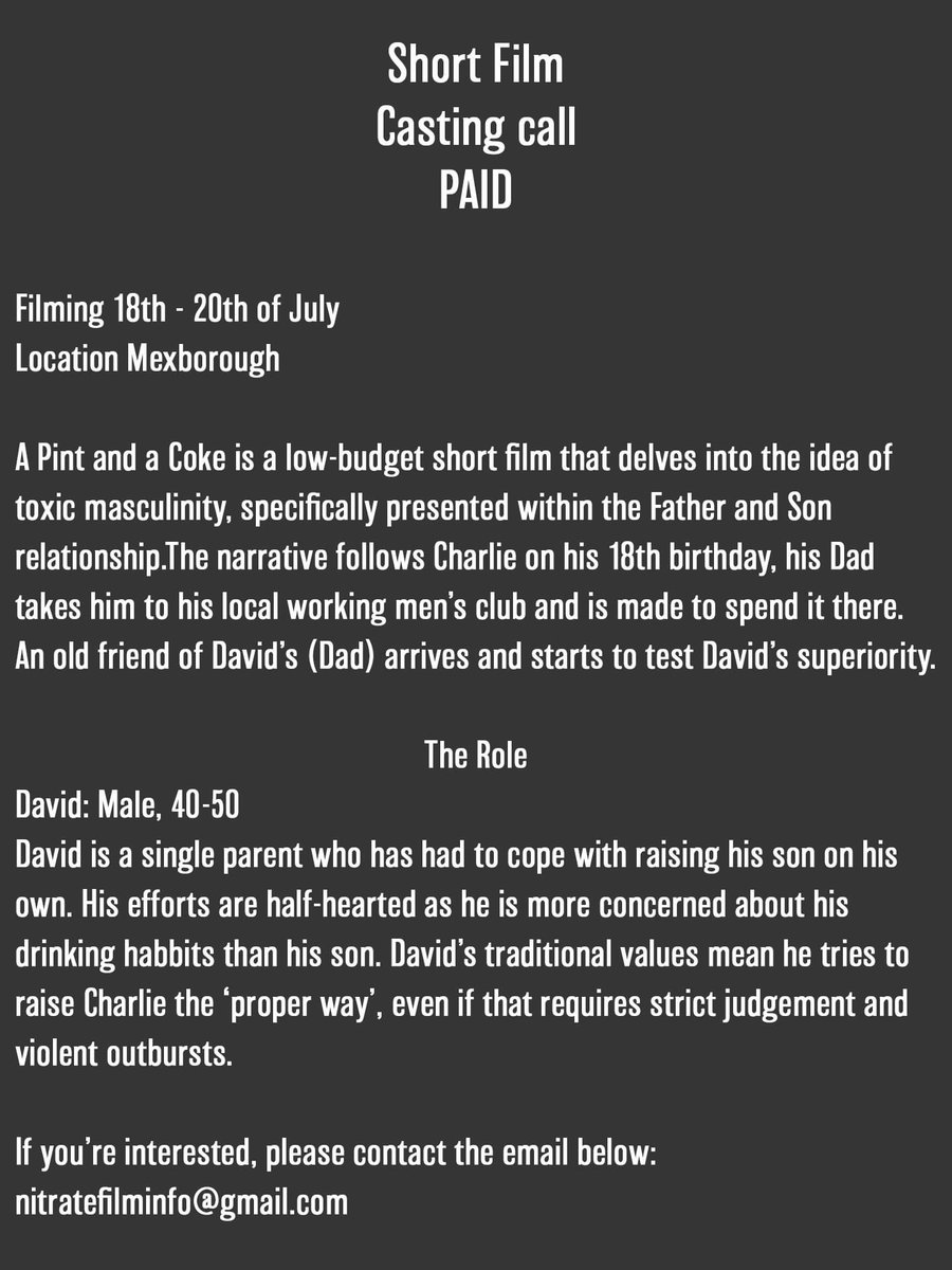 Message me with showreel, spotlight details and headshot for anyone that would like to apply and I will send onto our director. 🙏🏼