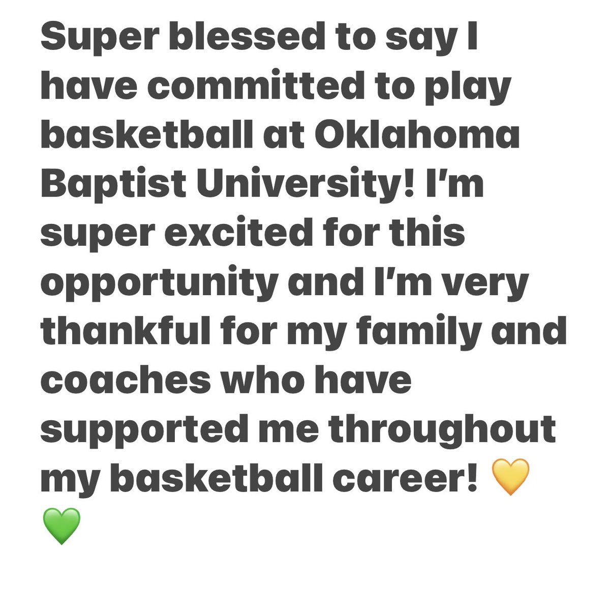 Catyn16's tweet photo. #Committed💚💛So blessed @BoOverton @OBU_WBBall @BasketballLone https://t.co/97yoUQ4nOQ