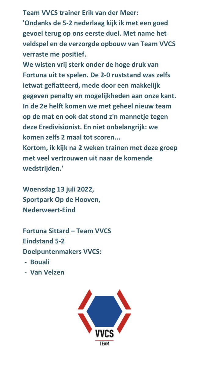 spelersvakbond's tweet image. Reactie Team VVCS trainer Erik van der Meer op het duel met Fortuna Sittard. 

Dank voor het spelen en gefeliciteerd @FortunaSittard. 

#ForVVCS #TeamVVCS